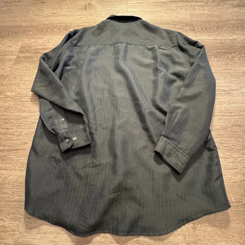 Vintage Brandini Shirt Mens M Gray Herringbone Rayon Dress Casual Old Money